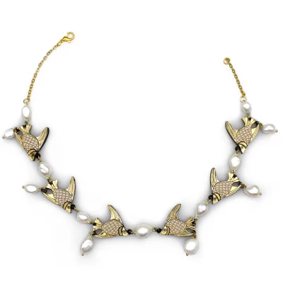 COLLAR PEZ ANGEL PERLAS DORADOW frente